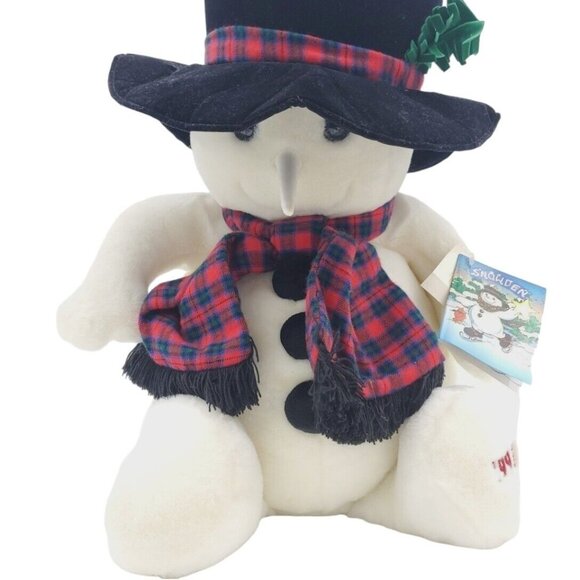 Snowden Christmas Plush Snowman 22" Black Top Hat Red Plaid Scarf 1997 Tags VTG - Picture 2 of 7